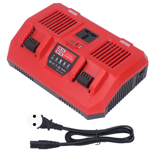 M18 Rapid Battery Charger Lithium Dual Bay Simultaneous Rapid Charger Replacement with  220W Inverter