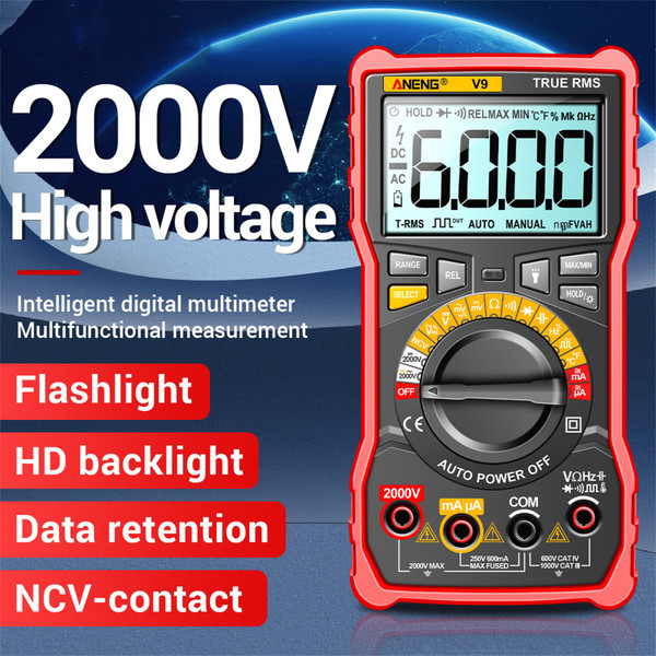 ANENG V9 Smart Professional Digital Multimeter 6000 Counts 2000V Voltage Tester Capacimeter Voltmeter AC/DC Ammeter NCV Burn-proof Photovoltaic Mine Electrician