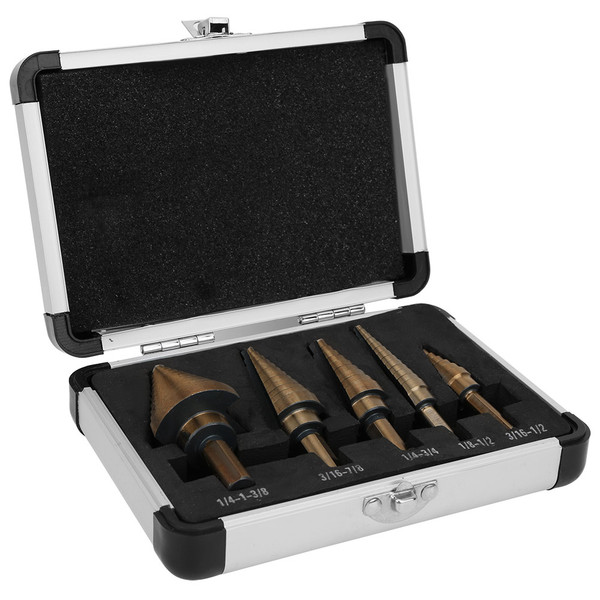 5pcs High Speed Steel Cone Step Drill Bit Metal Hole Cutter with Case