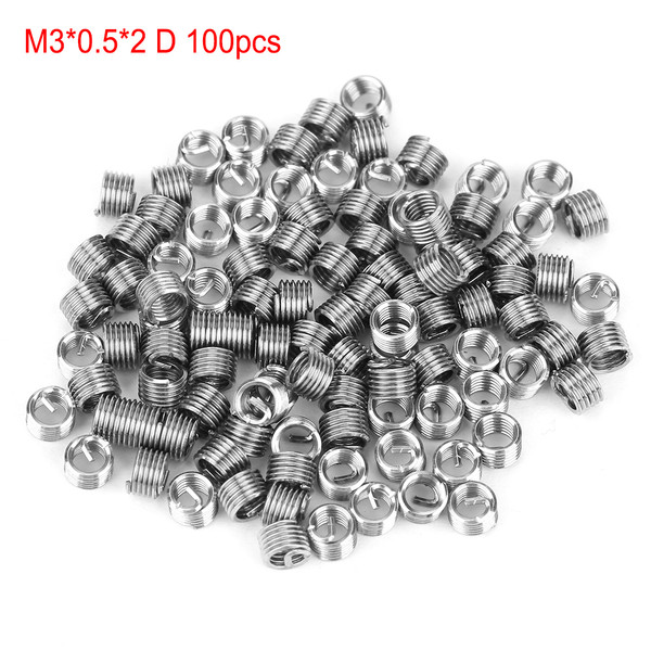 100pcs M3 Stainless Steel SS304 Coiled Wire Helical Screw Thread Inserts (M3*0.5*2 D)
