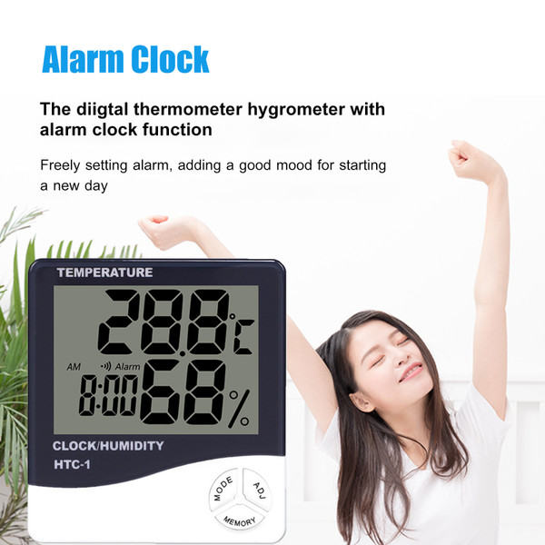 Digital Hygrometer Thermometer Indoor Temperature Monitor Humidity Gauge Large LCD Weather Station Alarm Clock with Calendar Hourly Reminder and Max Min Memory HTC-1