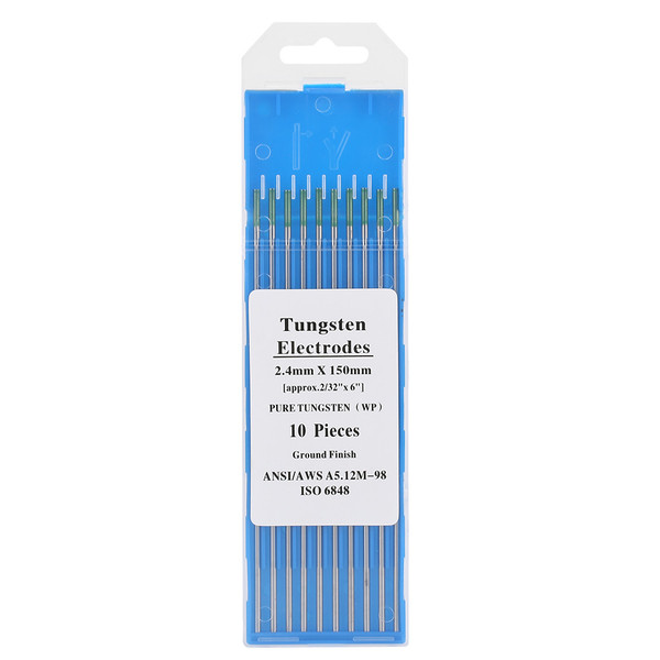 10Pcs Pure Tungsten Electrodes WP Green Tip for AC Tig Welding 3.2*150mm