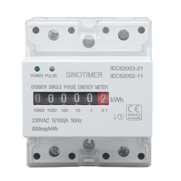 Electricity Watt Hour Meter Dual Color LED Indicator Rail Mount Single Phase Smart Home Energy Wattmeter 230VAC