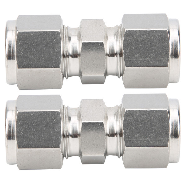 2Pcs 316 Stainless Steel Compression Fitting Straight DoubleFerrule Tube Adapter(Ф10 )