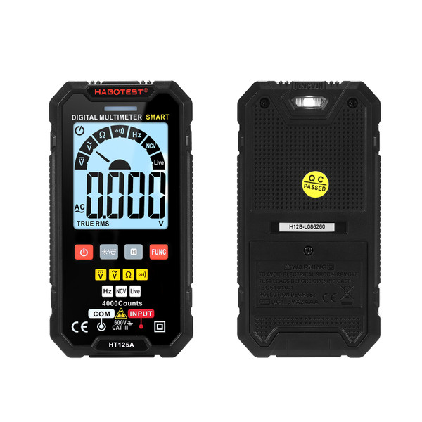 HABOTEST HT125A Smart Digital Multimeter 4000 Counts True RMS Auto Ranging Voltage Meter with Backlight LCD Screen 600V AC DC Voltmeter Electric Test Pen LED Flashlight Multifunction Resistance Continuity Frequency Testing
