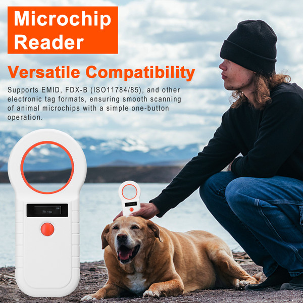 Pet Microchip Reader Scanner Wireless RFID Handheld Chip Scanner Rechargeable Animal Tags Scanner with OLED Display Support EMID FDX-B(ISO11784/85) 128 Data Storage for Pet Animal Management