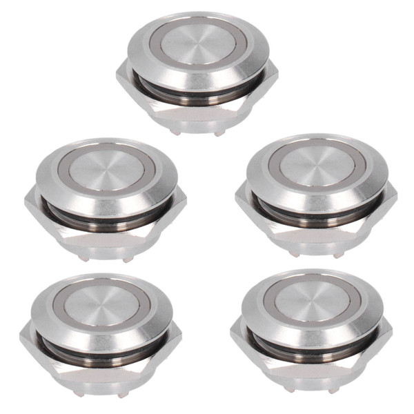 5Pcs Momentary Push Button Switch Metal Auto Reset Ultra Thin Waterproof with LED 19mmAC220V Green