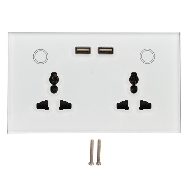 Touch Light Switch Wall Glass Panel Plate Wifi 2 Pisotion USB Smart Socket White AC110‑240V