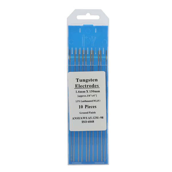 10pcs WL15 Lanthanum Tungsten TIG Electrodes for Steel Metal Alloy Welding (1.6mm*150mm)