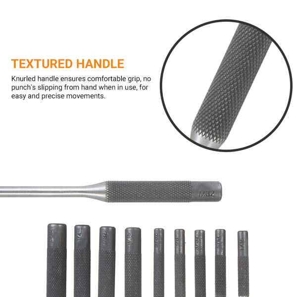 9 Pieces Roll Pin Punch Set Steel Punches Hand Pin Removing Tool with Carrying Case for Jewelers Watchmakers Carpenters