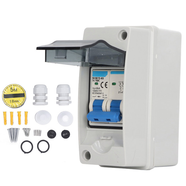 DC Disconnect Switch 16A 1000V Miniature Circuit Breaker with IP65 Waterproof Distribution Box for Solar Panel PV System