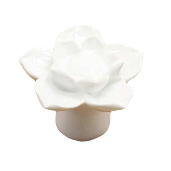 Lotus Flower Ceramic Door Knob Drawer Cupboard Wardrobe Furniture Pull Handle (White)