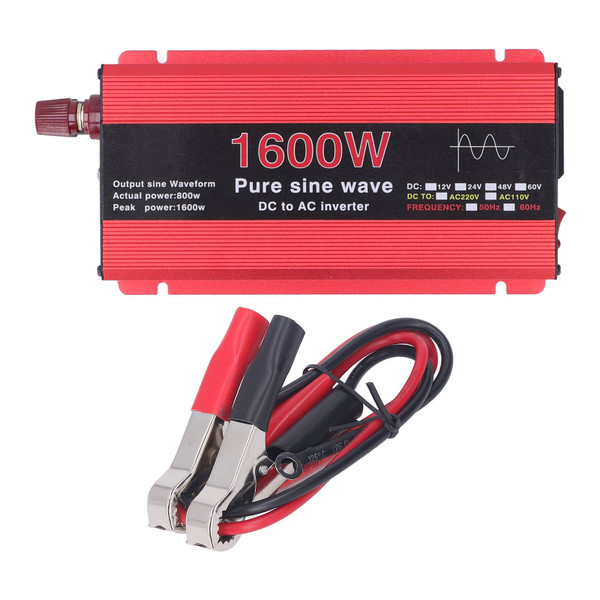 Pure Sine Wave Inverter 1600W Protective Aluminum Alloy Solar Outdoor Car Inverter for Ship DC12V to AC220V