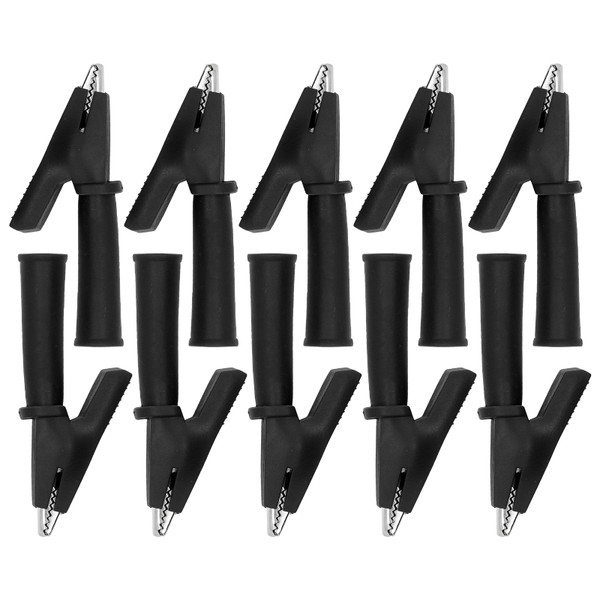 10Pcs Test Lead Crocodiles Clip Brass PVC Insulated Safety Multimeter Clips for 4mm Banana PlugBlack
