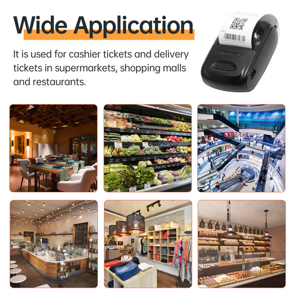 Receipt Printer Portable 58mm Mobile Thermal Printer Wireless BT Mini Bill Ticket Printing Compatible with for Android for IOS for Win with 1pcs Thermal Paper Rolls for Restaurant Supermarket Retail Clothing