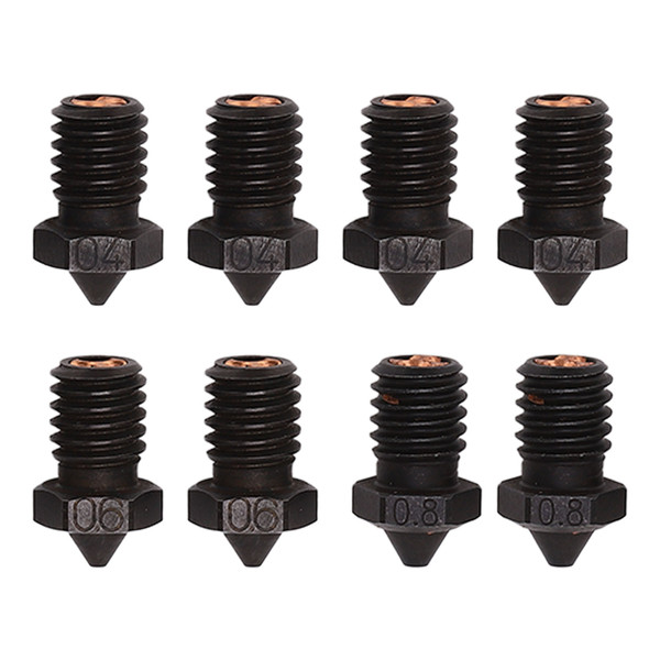 8Pcs Hardened Steel Nozzle 0.4 0.6 0.8mm M6 3 Holes High Speed 3D Printer Nozzle for Anet8