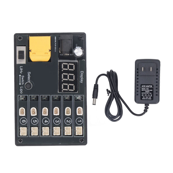 1S Lipo LiHv Charger 6 Port 6 Channel Battery Power Tool Accessories with Low Voltage Input Guard 100‑240V US Plug