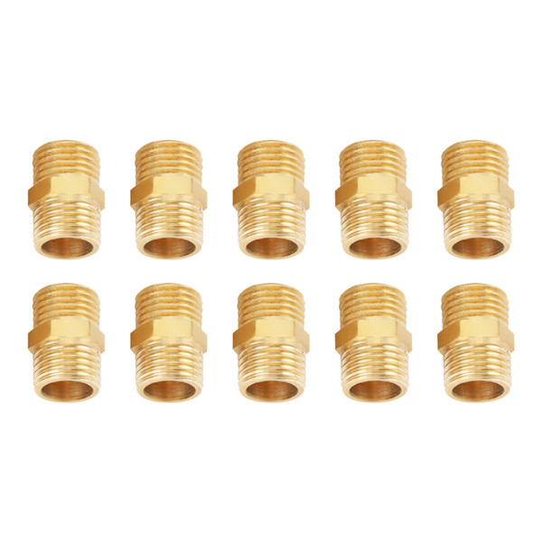 10 Pcs 1/4 BSP to 1/4 BSP External Thread Brass Pipe Hex Nipple Fitting Quick Adapter