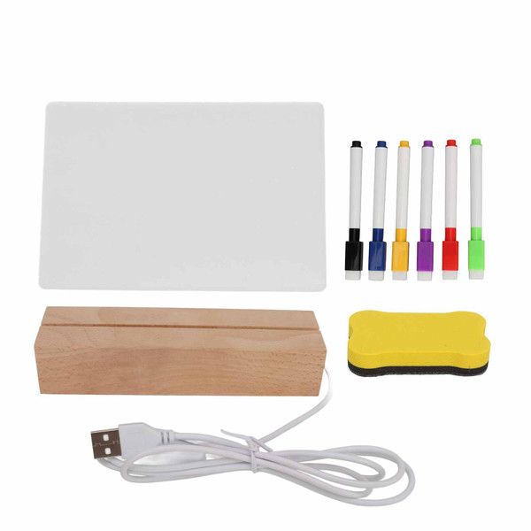 Dry Erase Board 220x150mm Acrylic White Planning Board Reusable with Lighting Base DC 5V