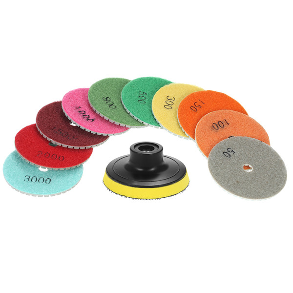 10pcs 3-inch Diamond Flexible Wet Polishing Pads Grinding Disc + 1pc Backing Pad for Granite Marble Stone Ceramic Tile Concrete