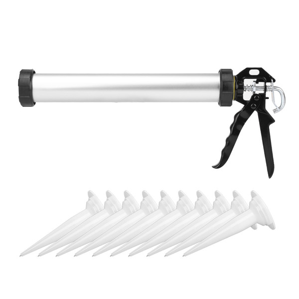 1pc Aluminum Tube Silicone Caulking Gun 600ml Caulk Tool with 10 Nozzles