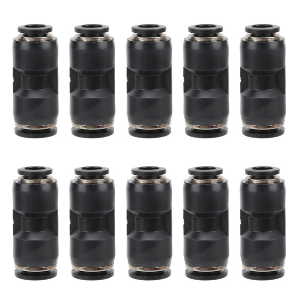 10Pcs Pneumatic Reducer Connector Stainless Steel Resin Black Straight Union Pipe Tube FittingPG12-8