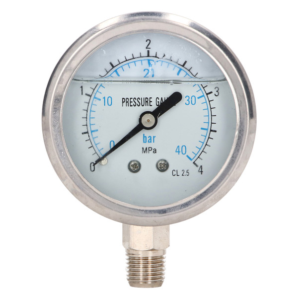 Pressure Gauge Stainless Steel Vibration Resistant Oil Manometer 1/4in NPT Bottom Connection 0-4Mpa