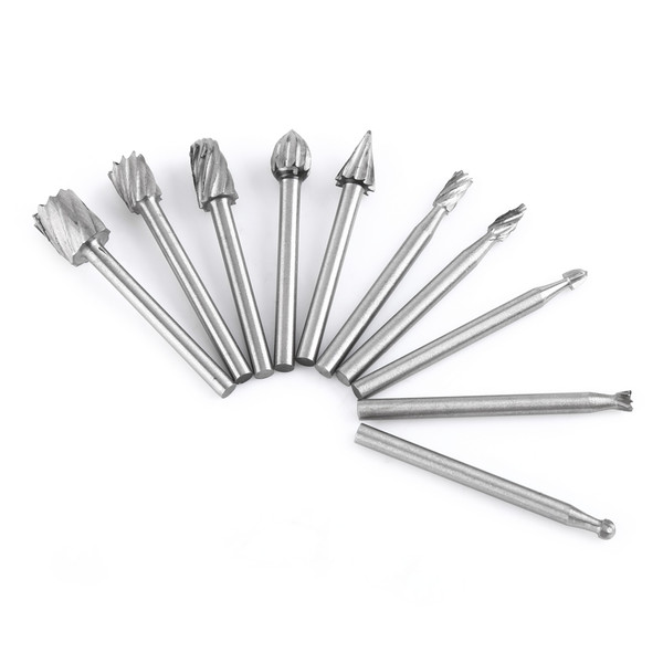 10pcs High Speed Steel Burrs Rotary Files Woodworking Carving Tool Set 1/8inch Shank