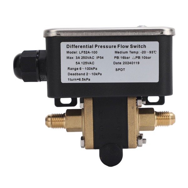 Differential Pressure Flow Switch Stainless Steel Adjustable 2 Wire 6‑100kpa 125VAC 250VAC