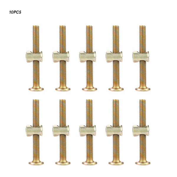 10PCS M6 Carbon Steel 50mm Furniture Bolts With 6mm Barrel Nuts Connector Fastener