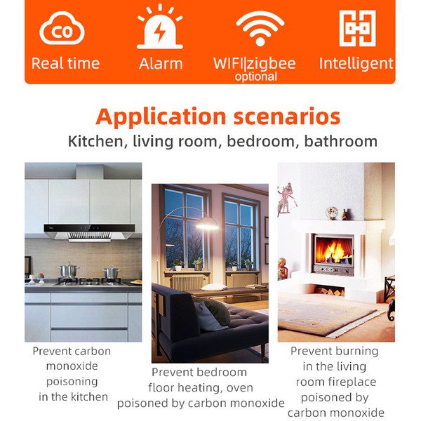 Tuya WiFi CO Detector Portable Carbon Monoxide Tester Multifunctional Carbon Monoxide Concentration Test Meter Electrochemical CO Sensor Household Air Quality Tester
