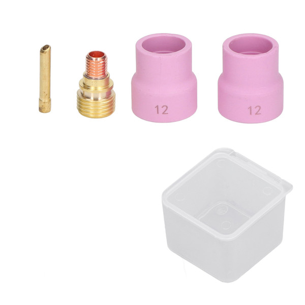 4Pcs TIG Welding Accessory Set Ceramic Nozzle 2.4mm Gas Lens Oblique Mouth Electrode Clamp