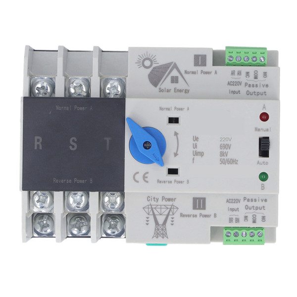 Dual Power Automatic Transfer Switch 3P 63A Circuit Breaker Changeover for Laboratory 220V