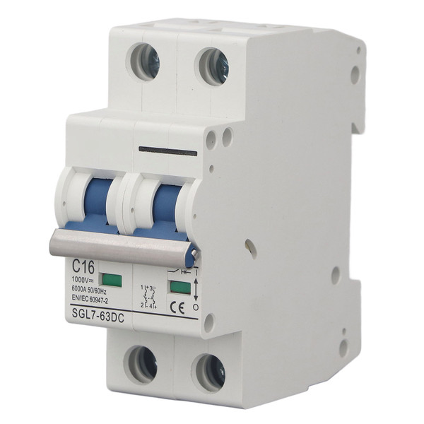 DC Miniature Circuit Breaker Pa66 Quick Response Arc Extinguishing PV Circuit Breaker 2P 1000V 16A