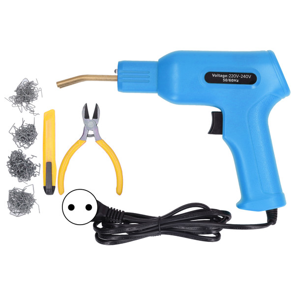 50W Hot Stapler Automotive Plastic Repair Machine Car Bumper Plastic Repair Welder Kit with 4 Types Nails Blue EU Plug 220-240V