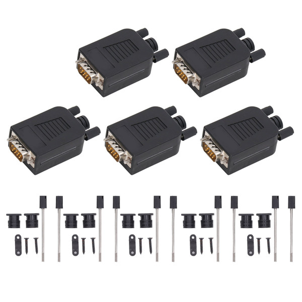 5 Sets DB9 RS232 Male Adapter Serial Port Device PP Connector with Mounting Fasteners