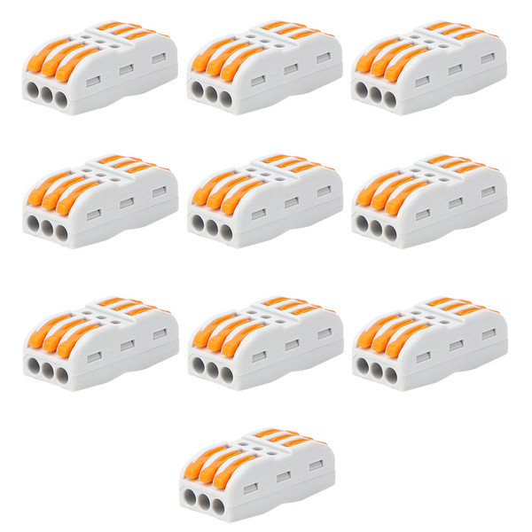 10Pcs 3P No Welding Press Type Terminal Wiring Terminal Connector for 28-14Awg Wire