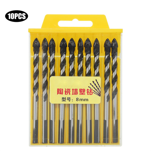 10Pcs Twist Drill Set Triangle Strong Durable Wood Ceramic Wall Bits Punch Tools