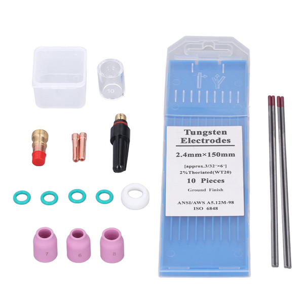 TIG Torch Accessories Welding Gas Lens and Nozzle Glass Cup Washer Electrode Consumables Set