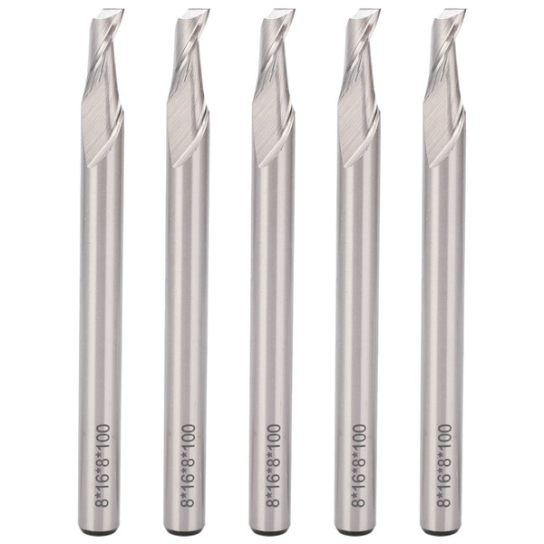 5Pcs Spiral End Mill 8mm Shank 1‑Flute CNC Milling Cutter Tool High Speed Steel 8x8x16x100mm