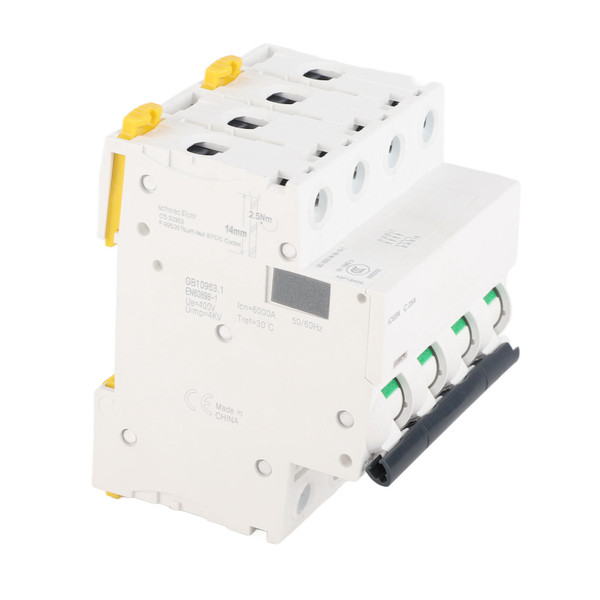 Miniature Circuit Breaker PA66 Flame Retardant Housing 4P Automatic Circuit Breaker for Commercial Building AC 400V 25A