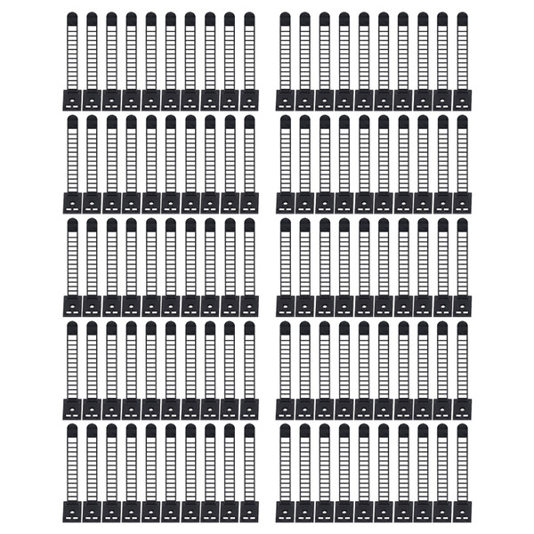 100Pcs Adhesive Cable Management Clips Adjustable Nylon Strap Ties Wire Clamps Organizer Strong Fixation for Office Black