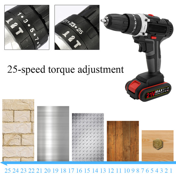 21V Multifunctional Impact Electric Cordless Drill High-power Lithium Battery Wireless Rechargeable Hand Drills Brush Motor Home DIY Electric Power Tools