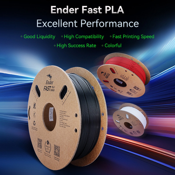 Creality Ender Fast PLA Filament 1.75mm High Fluidity High Speed 3D Printing Material High Success Rate Spool Dimensional 1KG  (2.2lb) Accuracy +/-0.03mm Standard 1 Roll - White