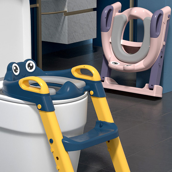 Potty Training Toilet Seat with Step Stool Ladder Handle Foldable Toilet Trainer Seat 2-Level Pedal Height Adjustable for Boys & Girls Toddler Kids