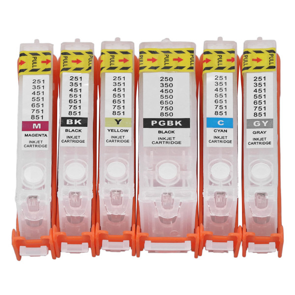 6PCS Printer Ink Cartridge PGBK BK C M Y GY Reusable Smooth Output Cartridge Combo Pack for Test Paper 550-551