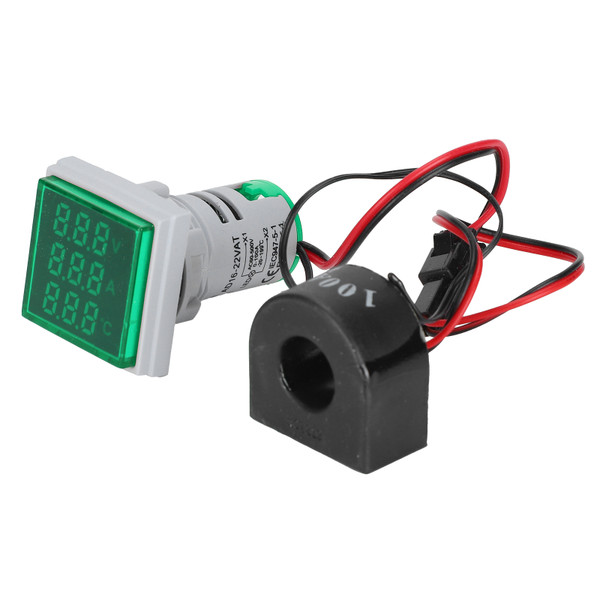 Current Signal Indicator Universal Temperature 3‑Display Square Lamp Light 60~500VAC AD16‑22VATGreen