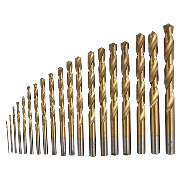19Pcs Twist Drill Bit Set 1 to 10mm Clear Teeth Ti Coated Twisted Drill Bits for Aluminum Wood Plastic