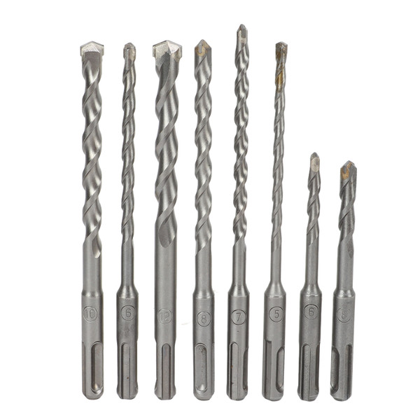 8Pcs Hammer Drill Bit Carbide Tip 2 Flute Drilling Tool Set Kit for Concrete