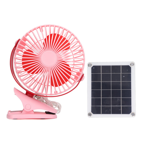 Solar Panel Fan Portable Clip On USB Fan Small Desktop Cooling Fan for Indoor Outdoor Activities Pink